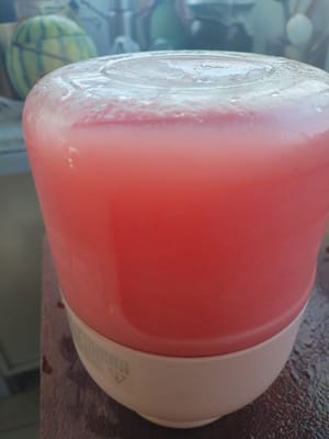 Mix 500 grams of watermelon pulp with 250 grams of milk.