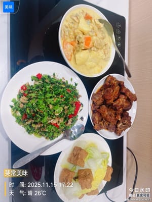 廣州這天氣開始轉涼了,我們習慣天氣涼吃飯用的保溫板!菜往上面一放,從第一口到最後一口都是熱乎的,幸福感直接從“湊活吃口飯”飆升到“過年家庭宴”!你看我家醬骨頭、咖哩經常翻牌佔C位,饞下你們😀下你們😀。
建議有條件的同學,天冷的時候準備這個這保溫板,這玩意兒不是「智商稅」,是咱乾飯人的「冬日續命神器」~~