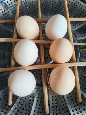 Cocine los huevos al vapor en agua hirviendo durante unos 10 minutos.