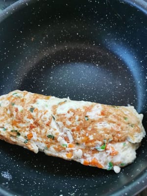 after you have finished rolling the egg whites, then add a little more oil.
