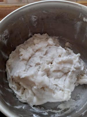 Cook the mixture;
Cook the mixture again over low heat while continuing to stir until it thickens and bubbles. Remove and let stand for a while.