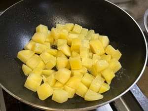 Fry the potatoes until golden brown (to prevent them from becoming mushy).