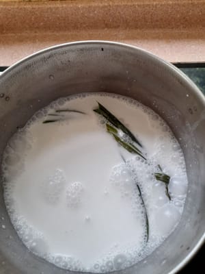 Masak kuah santan(100 Mili santan instan+50 mili air dan 2 lembar daun pandan ,garam ,)sambil diaduk hingga mendidih.Angkat dan sajikan .bubur Candil dengan kuah santan .