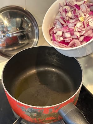 Meanwhile, prepare the mince sauce by frying onion and garlic until softens