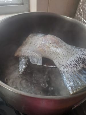Coda di pesce fritta fino a metà cottura