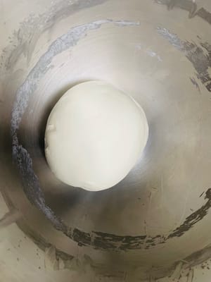 반죽이 마르지 않도록 비닐 랩으로 덮어 촉촉하게 유지하고, 28~30도의 온도(예: 오븐)에서 크기가 두 배로 부풀 때까지 발효시킵니다. 날씨가 춥고 발효 환경이 없다면 반죽을 만지지 마세요. 문제가 생길 수 있습니다. (말씀 안 드릴게요. 제가 해봤어요 😂)