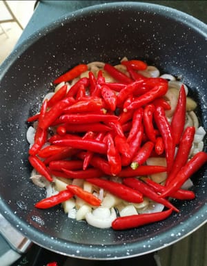 lalu masuk Kan cabe nya, aduk2 sampai merata