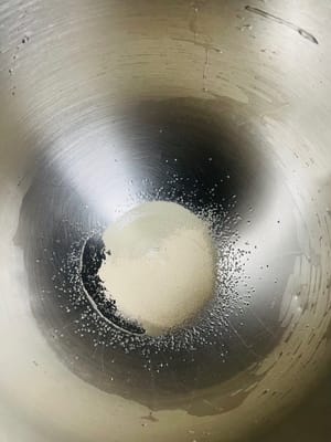 믹싱 볼에 드라이 이스트, 다목적 밀가루, 소금을 넣고 식힌 코코넛 워터를 부어 반죽이 매끄러워질 때까지 반죽합니다.