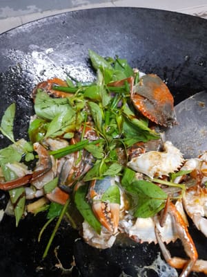 Then add the crab, stir