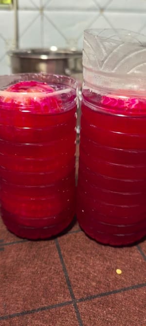 冷却三分钟,倒入装好的橘子瓶里,抽出筷子摇摇均匀,静置一个小时凝固就可以啦!