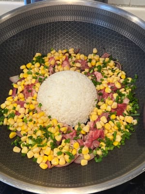 Then the corn and green onions