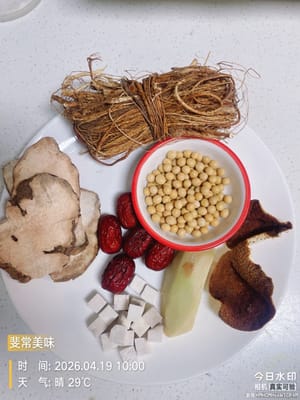 Lave los ingredientes como el melocotón de cinco dedos, la zarzaparrilla, el coco, la soja, los dátiles rojos y la cáscara de mandarina seca con agua limpia y déjelos en remojo durante al menos 2 horas. Dejarlos en remojo hasta que estén blandos permitirá que los sabores se desarrollen mejor.