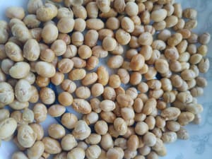 disporre i semi di soia cotti su un piatto e mettere da parte.
