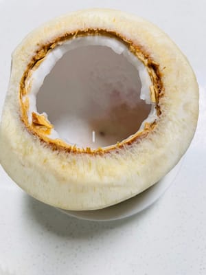 Traitement des jeunes coques de noix de coco : Après avoir ouvert les coques, rincez les jeunes coques de noix de coco à l'eau claire pour éliminer les débris et les impuretés, et placez un petit bol au fond pour fixer la position afin d'éviter que le liquide ne