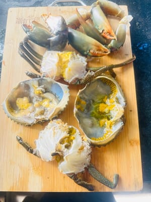 Use scissors to trim the crab shell