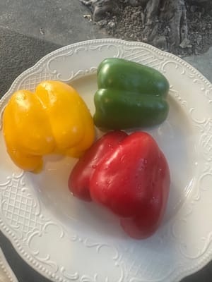 half green and half red pepper