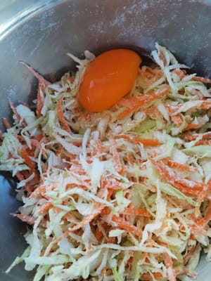 Then stir until all ingredients are mixed and add 1 egg.