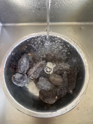 석회질을 제거하기 위해 살짝 데친 후, 더 나은 식감을 위해 찬물로 헹구고, 다시 헹궈 물기를 빼줍니다.