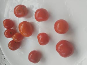 토마토를 썰어 접시에 원형으로 배열합니다.