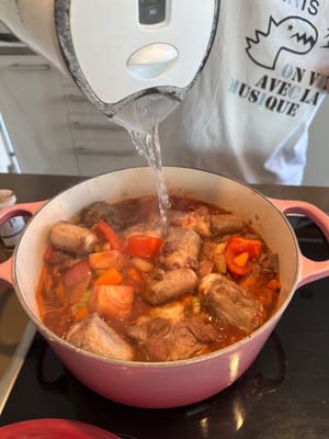 Add in extra boiling water if the oxtails are not fully submerged in red wine