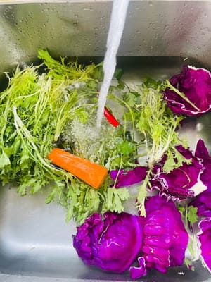 모든 생반죽 재료는 깨끗한 물에 최소 30분 동안 담가두고, 그 시간 동안 물을 여러 번 갈아줍니다. 세척 후에는 끓인 물을 식혀 헹궈 재료의 청결을 확인합니다.