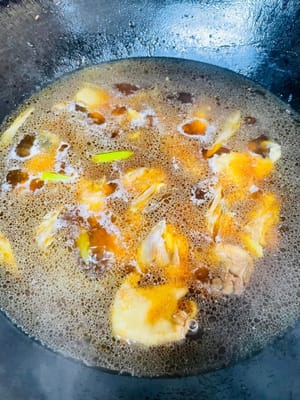 Add the water used to soak the mushrooms or hot water (the amount of water should cover the ingredients, as they will need to simmer for 35-40 minutes, so make sure there is enough water).