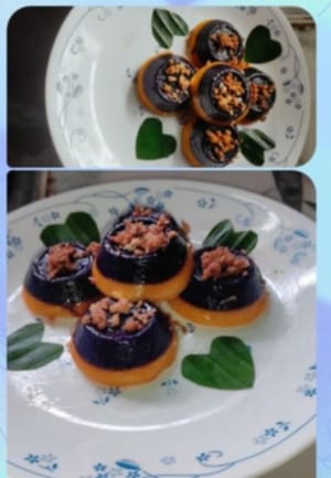 Sapin sapin（糯米粉和米粉分層，上面放有椰子醬）