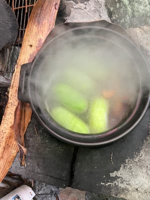 Après environ 1 heure, mettez le melon poilu pelé et continuez à faire bouillir pendant 1 heure.