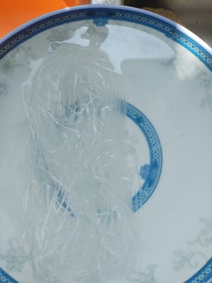 Mettere 40 grammi di vermicelli ammollati su un piatto.
