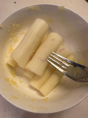 เช่นเดียวกัน ให้บดมันเทศและมันฝรั่ง