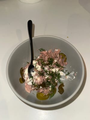 在碗中加入過濾後的吞拿魚、牛油乳酪、墨西哥辣椒、蒔蘿，攪拌均勻