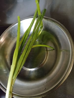 batang daun bawang  ambil daun nya saja untuk taburan