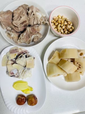 A family photo of prepared ingredients.