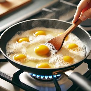 Faites chauffer 1 cuillère à soupe d'huile dans une poêle, ajoutez les œufs légèrement battus et brouillez-les. Une fois cuits, réservez-les.
