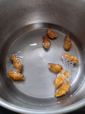 Lavez soigneusement le ginseng, puis retirez-le et réservez-le. Faites bouillir le ginseng pendant ± 20 minutes, allumez à feu moyen et couvrez.