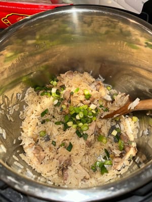 Une fois terminé, saupoudrez d'oignons verts hachés et mélangez bien. Bon appétit !