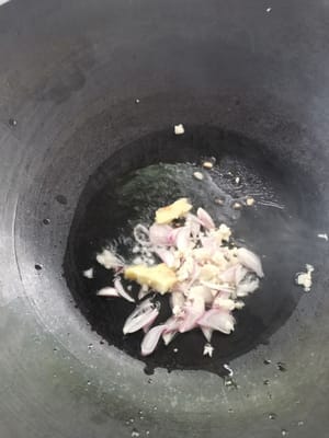 add the spices (shallots, garlic and ginger)