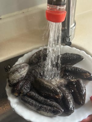 煮熟後，用冷水沖洗，以保持嚼勁。煮熟後備用。