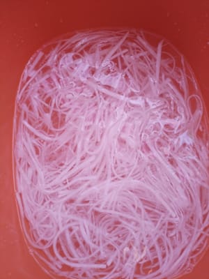 Sciacquare con acqua il ravanello tritato e marinato per un minuto.