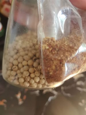 Eine Prise Sichuanpfefferpulver und schwarzer Pfeffer