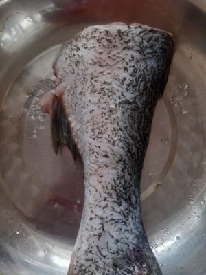 Wash the fish tail, then fry until cooked